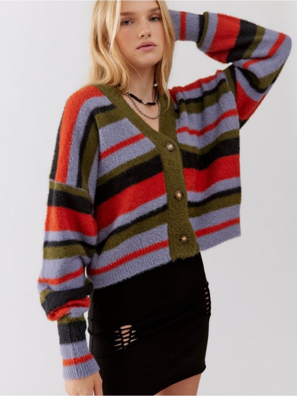 Urban Outfitters Striped V-Neck Button Front Sweater Cardigan Multicolor
